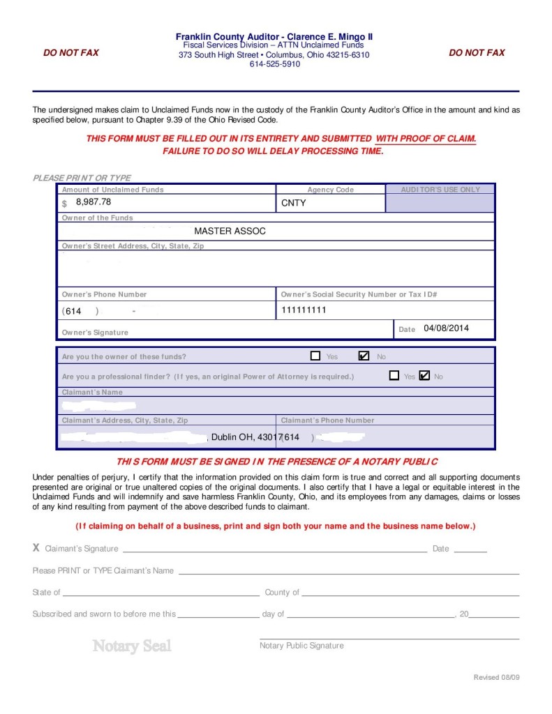 Claim Form Example